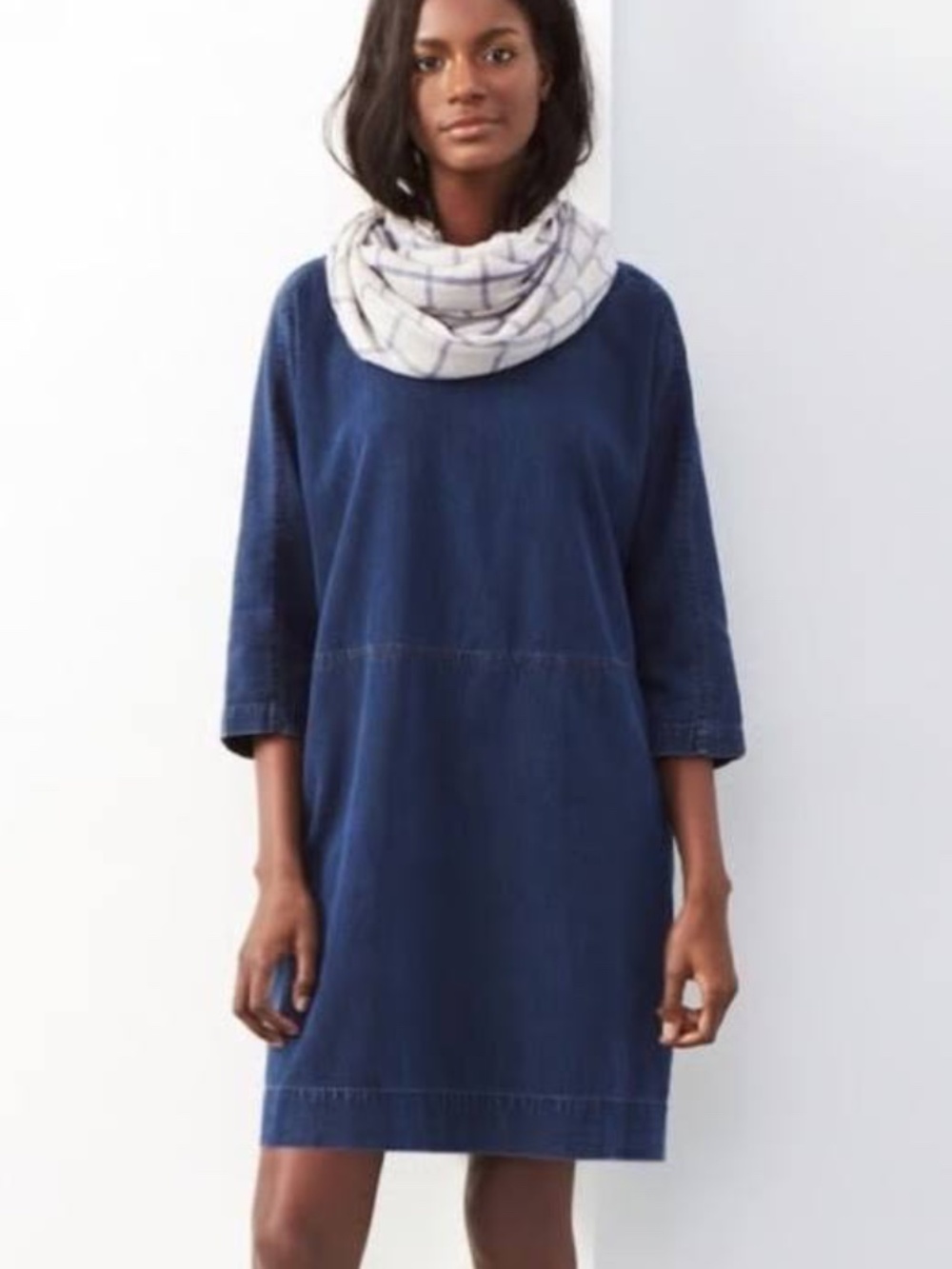 Eileen Fisher Denim Tencel Organic Cotton Shift Dress Blue XS